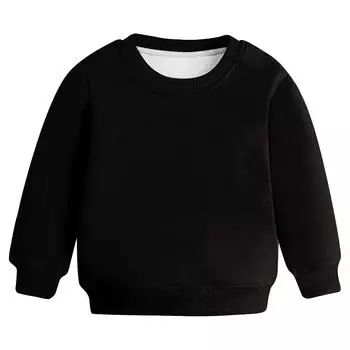 Зимние пуловеры с круглым вырезом для мальчиков и девочек, футболки с длинными рукавами, однотонные детские топы 100 чёрный