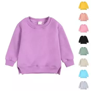 Зимние пуловеры с круглым вырезом для мальчиков и девочек, однотонные плюшевые топы для малышей 100 чёрный