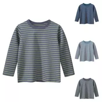 Зимние пуловеры с круглым вырезом для мальчиков и девочек, футболки с длинными рукавами, детские топы в полоску 100