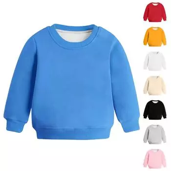 Зимние пуловеры с круглым вырезом для мальчиков и девочек, футболки с длинными рукавами, однотонные детские топы 100 чёрный