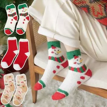 Зимние пушистые носки-тапочки, теплые ковровые носки, рождественские подарки, рождественские бархатные носки для женщин