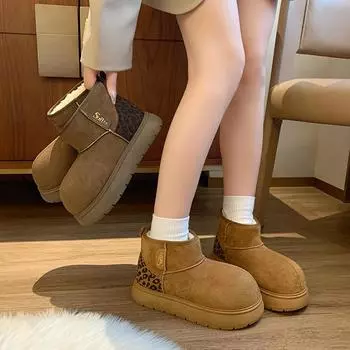 Зимние пушистые сапоги для женщин, нескользящие, массивные, с подкладкой из искусственного меха, ботильоны, удобные, женские, из искусственной замши, теплые, короткие, для ходьбы 35 верблюд
