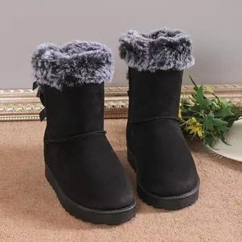 Зимние пушистые теплые женские зимние сапоги зимние высокие меховые корейские модные хлопковые сапоги 37 чёрный