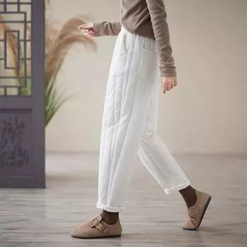 Зимние ретро-брюки-шаровары с эластичной резинкой на талии, простеганные хлопковые нити, женские фактурные брюки из синьцзянского длинноволокнистого хлопка, утолщенные хлопковые брюки, теплые брюки M