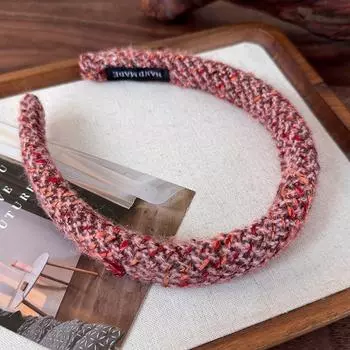 Зимние Ретро Красные Смешанные Цвета Плетеные Вязаные Повязки на Голову Губка для Женщин Мода Темперамент Обруч для Волос Женские Новогодние Повязки для Волос