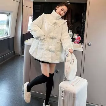 Зимние ретро-пуговицы утолщенные хлопковые женские куртки и пальто свободные милые женские парки S