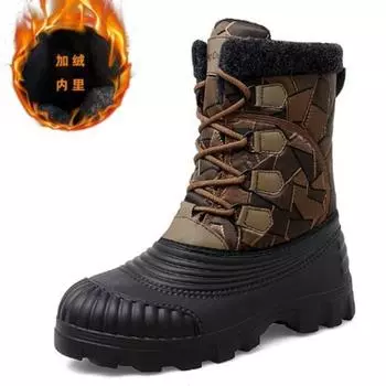 Зимние резиновые и пластиковые нескользящие мужские ботинки на толстой подошве, теплые северо-восточные хлопковые ботинки с мехом внутри D603 40 чёрный
