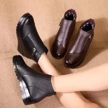 Зимние резиновые женские сапоги, женская обувь из натуральной кожи, женские ботильоны на плоской подошве с меховой молнией, ботинки 2024 35