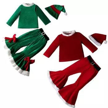Зимние рождественские костюмы для мальчиков и девочек с длинными рукавами и расклешенными брюками 100 зелёный