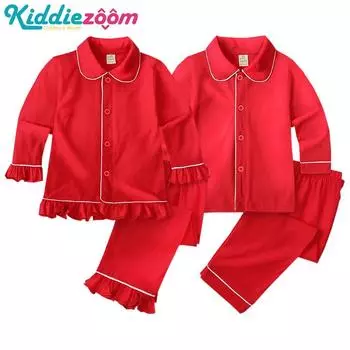 Зимние рождественские красные хлопковые пижамы, детская одежда, комплекты из 2 предметов, одежда для сна для маленьких девочек и мальчиков, пижамы, топ с длинными рукавами + брюки, детский костюм 80cm
