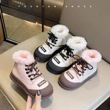Зимние розовые ботильоны для девочек, желтые ботинки для мальчиков, детские уличные меховые теплые пинетки для детей унисекс EU:27 белый