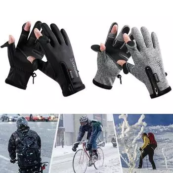 Зимние рыболовные перчатки с 2 пальцами, мужские водонепроницаемые перчатки для занятий спортом на открытом воздухе, катание на лыжах, сенсорный экран, велосипедные перчатки M чёрный