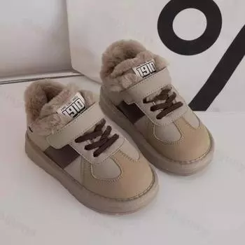 Зимние сапоги для детей 2024 года, новые трендовые модные хлопковые ботинки для девочек-подростков, толстые теплые модные плюшевые сапоги из искусственного меха 26 хаки