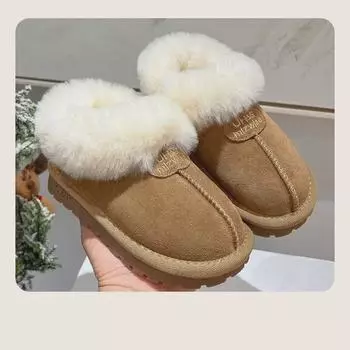 Зимние сапоги для девочек 2025 года: Мягкая, утолщенная, нескользящая меховая обувь для тепла Size 26 - 17cm чёрный