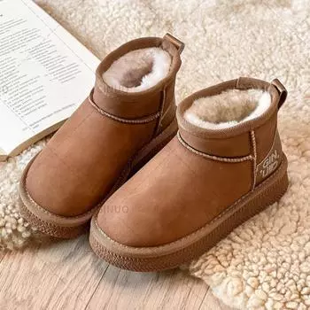 Зимние сапоги для девочек, новые хлопковые ботинки, утолщенные, короткие сапоги для девочек, большие хлопковые сапоги 22 коричневый