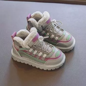 Зимние сапоги для девочек от 5 до 12 лет, зимняя детская хлопковая обувь на флисовой подкладке, теплые уличные кроссовки 26 чёрный