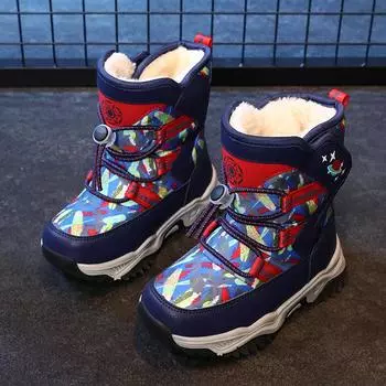 Зимние сапоги для мальчиков Сапоги для девочек до середины голени Детские походные зимние сапоги для мальчиков Повседневные ботинки для детей Ботинки Охотничьи сапоги Сапоги для девочек до колена с мехом EU: 38 чёрный
