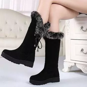 Зимние сапоги для снега Женские хлопковые сапоги на покатом каблуке Женские сапоги на толстой подошве Теплые и нескользящие сапоги из матовой кожи и бархата 35 чёрный