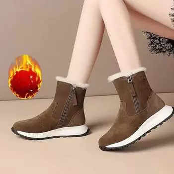Зимние сапоги для женщин, модные ретро-ботинки с толстой подошвой, легкие, нескользящие, плюшевые, теплые, удобные, повседневные, из хлопка 35 чёрный