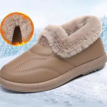 Зимние сапоги для женщин, теплые, однотонные, плюшевые, утолщенные, без застежек, хлопковые туфли 36 чёрный