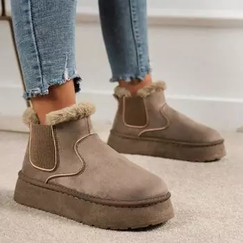 Зимние сапоги для женщин. Женские полуботинки. Ботинки на плоской подошве. Женская зимняя обувь. Ботинки. Женские утепленные бархатные теплые ботинки. 36 коричневый