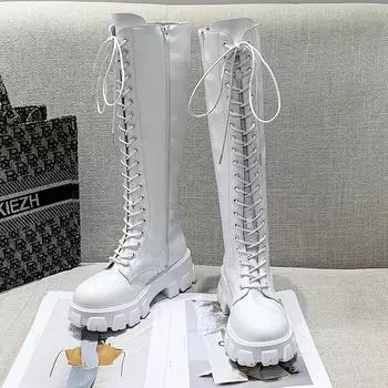 Зимние сапоги до колена, женские черные кожаные армейские ботинки в стиле панк, готическая обувь 36 чёрный