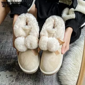 Зимние сапоги Hairball Snow Boots для женщин, милые, с толстым бархатом, на одну ногу, теплые, хлопковые, для хлеба 35 чёрный