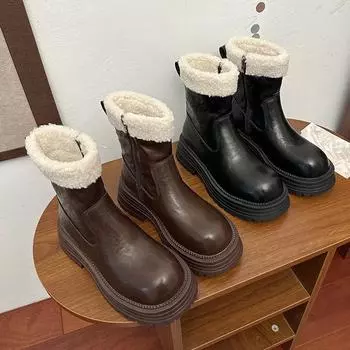 Зимние сапоги из бархата на толстой подошве, женские, зимние, новые, модные, удобные, тонкие, короткие, теплые, ботинки «Челси» 35 коричневый