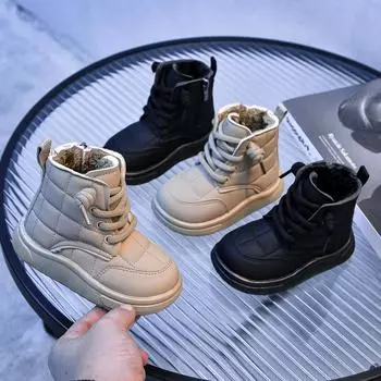 Зимние сапоги из бархата, теплые, для детей среднего и маленького возраста, нескользящие, с мягкой подошвой, большие, из хлопка 21 чёрный