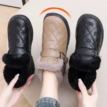 Зимние сапоги из флиса, теплые, пушистые, маленькие, ароматные, ветреные, женские, короткие, кожаные, водонепроницаемые, для мам 35
