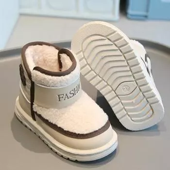 Зимние сапоги из искусственного меха для детей, толстые теплые сапоги для девочек-подростков, бархатная хлопковая обувь для детей, повседневная обувь 25 чёрный