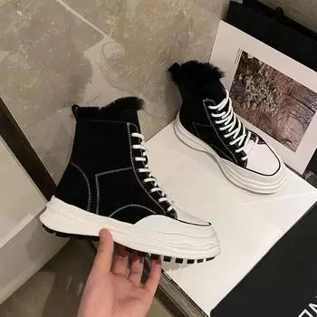 Зимние сапоги из кожи и меха, женские высокие кеды, толстая подошва, теплые и утолщенные, повседневные и удобные, модные большие хлопковые туфли. 34 малиновый