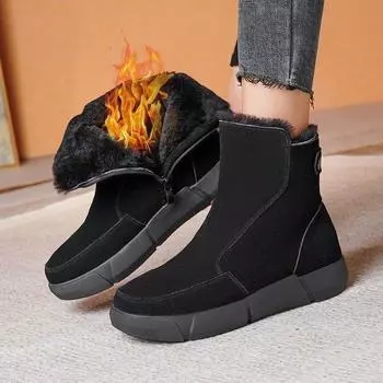 Зимние сапоги из овечьей шерсти женские зимние 2024 новые хлопковые ботинки с начесом утолщенные теплые хлопковые ботинки нескользящие короткие ботинки 35 чёрный