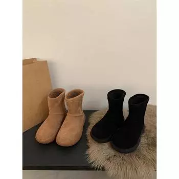 Зимние сапоги короткие сапоги на толстой подошве женские сапоги Merad ветровые теплые хлопковые сапоги с начесом пушистые сапоги 35 чёрный