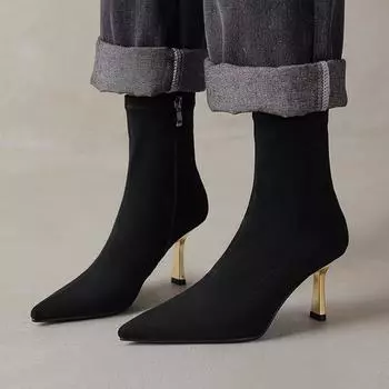 Зимние сапоги Krazing Pot из флока на высоком каблуке на шпильке, женские ботинки на молнии, размер 40, уличная одежда, эластичные ботильоны 34 чёрный