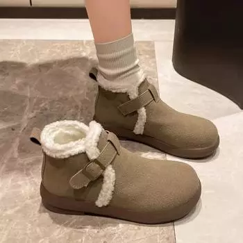 Зимние сапоги на квадратном каблуке, слипоны с круглым носком, женские, 2025 г., высококачественные, на низком каблуке, однотонные, лаконичные женские сапоги 35 хаки