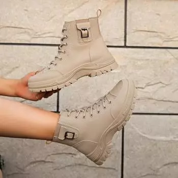 Зимние сапоги на квадратном каблуке, современные женские туфли с застежкой-молнией на щиколотке, модные женские сапоги в стиле панк с круглым носком и перекрестными шнурками на среднем каблуке 36