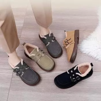 Зимние сапоги на плоской подошве, теплая прочная обувь, повседневные ботинки на меховой подкладке, зимние ботинки, мокасины на плоской подошве, толстые плюшевые туфли для женщин 35 серый