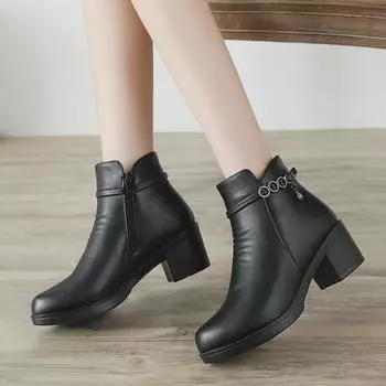 Зимние сапоги на среднем каблуке с бархатной подкладкой для женщин среднего и пожилого возраста, нескользящая кожа, идеально подходят для осени 35