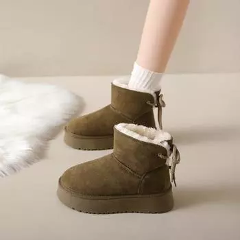Зимние сапоги на толстой подошве для женщин с мехом и бархатным утолщением, утолщенные для маленьких людей, чтобы увеличить высоту женских моделей хлопковой обуви 35 коричневый