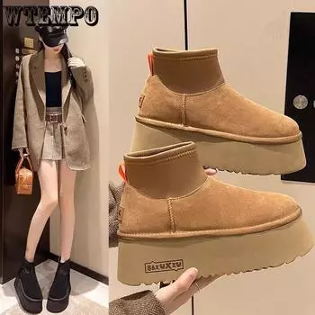Зимние сапоги на толстой подошве для женщин, увеличивающие рост, и мягкие теплые короткие сапоги, модная хлопковая обувь, тренд 35 коричневый