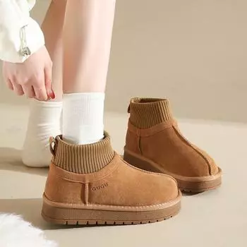 Зимние сапоги на толстой подошве из бархата, женские, зима 2024, модные, эластичные, носки, ботинки, теплые и нескользящие, короткие, из хлопка 35 хаки
