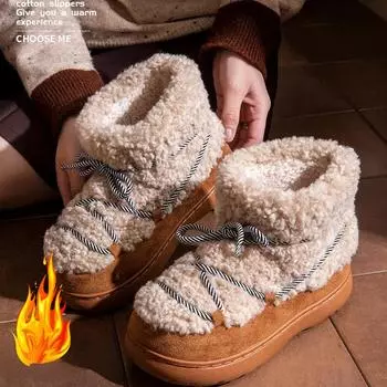 Зимние сапоги на толстой подошве из меха для женщин, новый стиль, зимние сапоги плюс бархатные утолщенные короткие сапоги, теплая и модная хлопковая обувь 36-37 чёрный