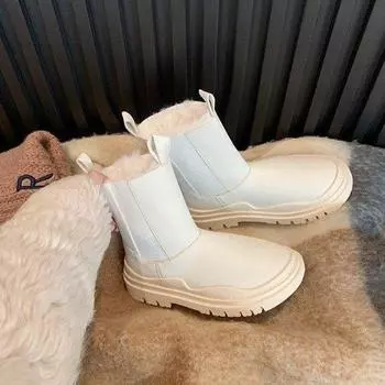 Зимние сапоги на толстой подошве, женские, зимние, новые, меховые, простые, с подкладкой, теплые, большие, из хлопка 35 светло-коричневого