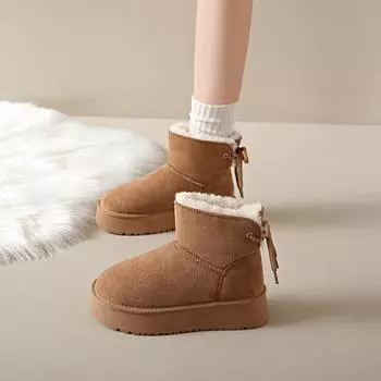 Зимние сапоги на толстой подошве женские зимние меховые с подкладкой утолщенные маленькие люди для увеличения высоты женской хлопковой обуви 35 коричневый