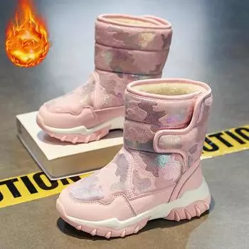 Зимние сапоги Новые стили Детские высокие зимние сапоги Детская обувь с плюшевым утеплителем Детские хлопковые сапоги 31 розовый
