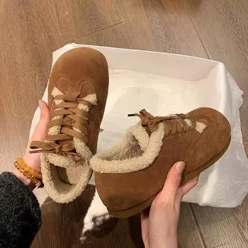Зимние сапоги пушистые туфли женские Boken all-inclusive хлопковые туфли туфли женские туфли новые флисовые осень и зима 2024 Boken обувь флис 35 хаки