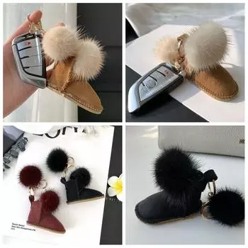 Зимние сапоги с кукольным кулоном из норковой шерсти, пушистый брелок для автомобиля, модный мини-брелок для сумочки, украшение розовый