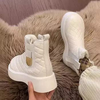 Зимние сапоги с толстой подошвой, женские, зимние, модные, утепленные, короткие, меховые, Martin, женские 35 белый