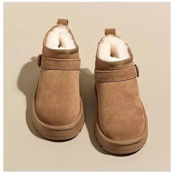 Зимние сапоги Теплые и модные полуботинки с круглым носком из искусственного меха Зимние короткие сапоги с искусственным мехом 35 хаки